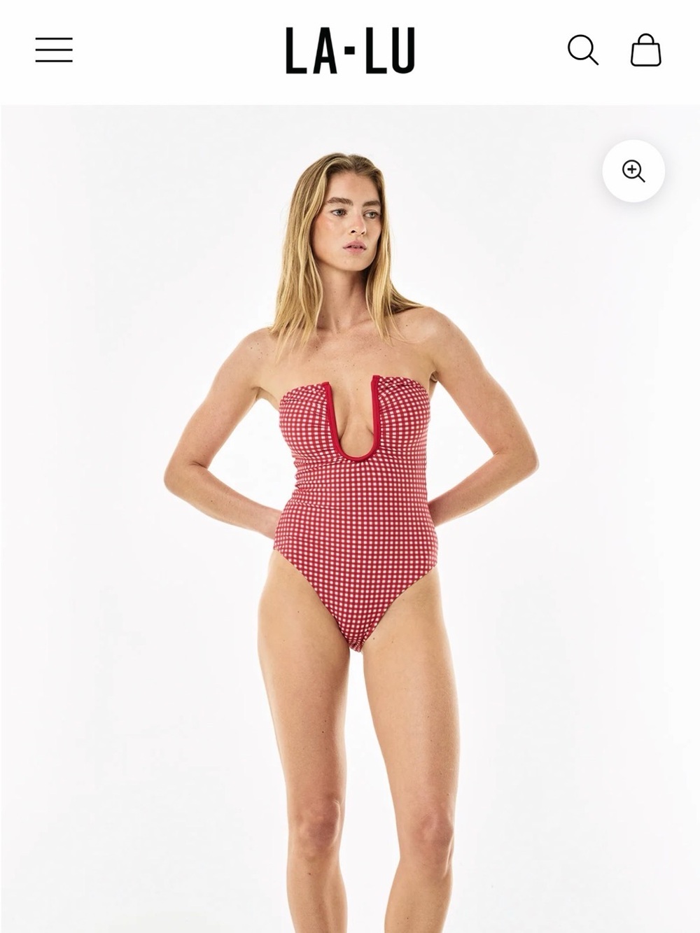 LA-LU Peggy One Piece Swimsuit in Cherry Check. Size M